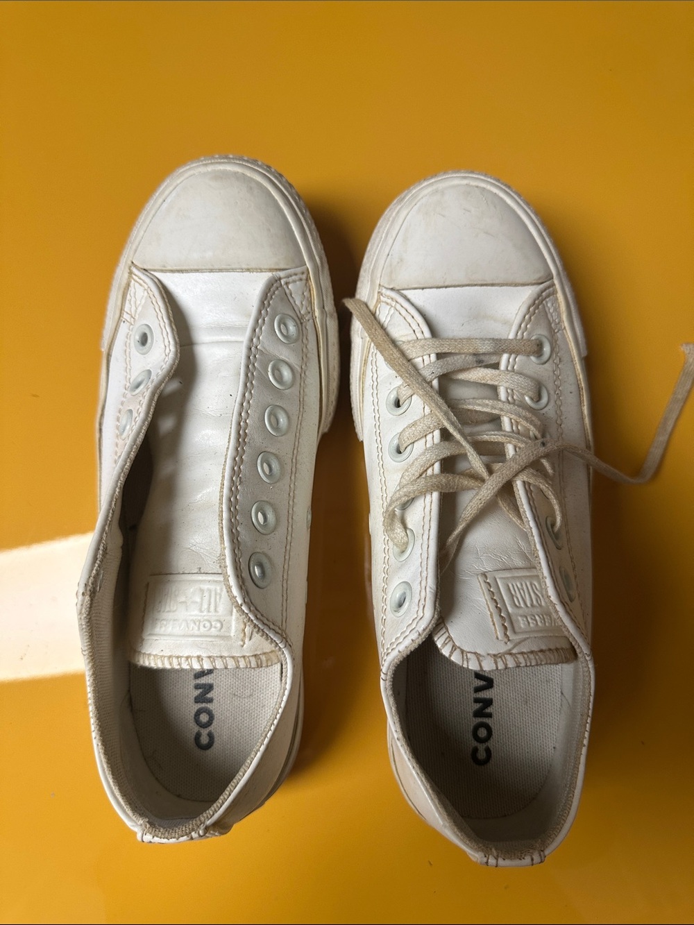 Platform leather white converse
